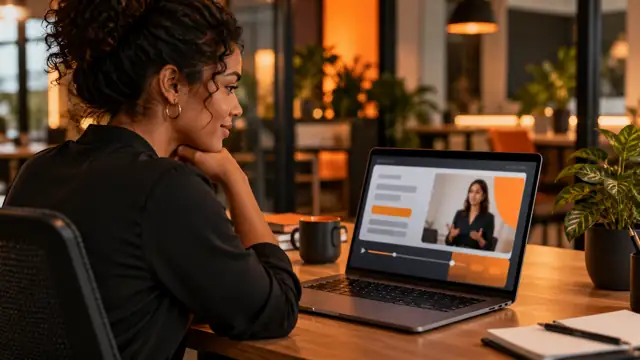 Colaborador assistindo um módulo de treinamento